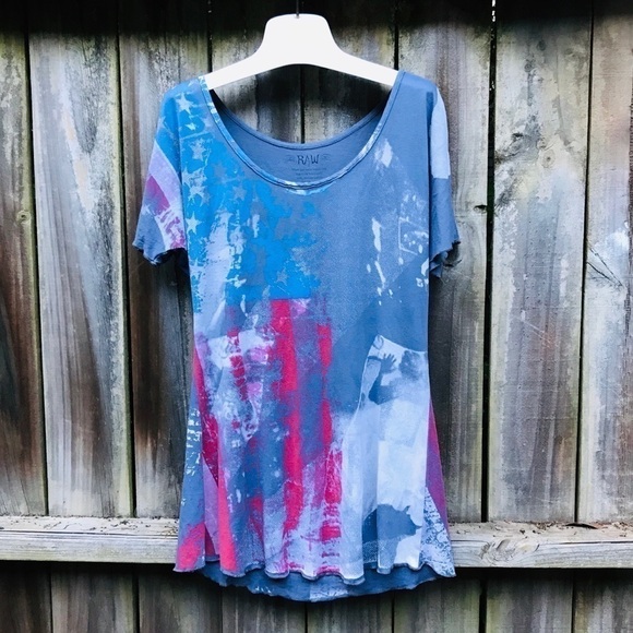 Raw 7 Grey/Multi Abstract Print Crystals Tee Sz. L - Picture 9 of 16